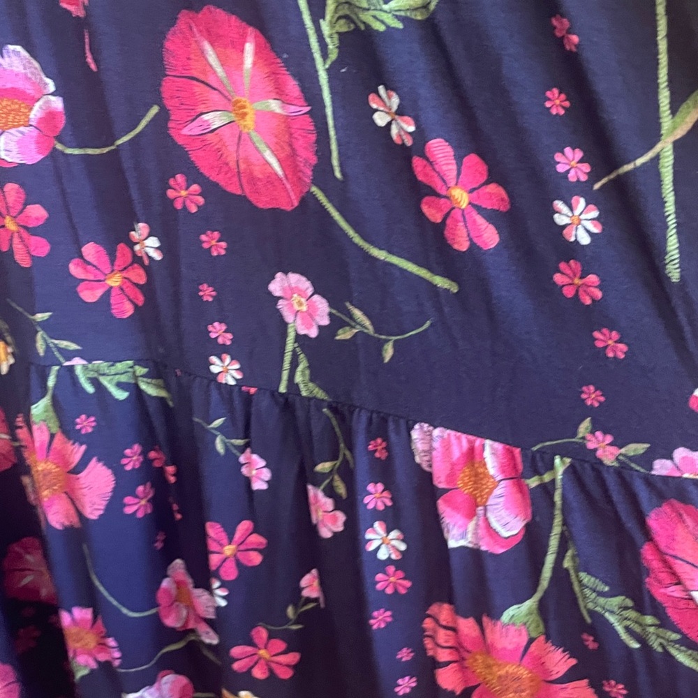 Johnny Was Navy Floral Soft Tiered V neck Midi Dress Size Large - Picture 8 of 10